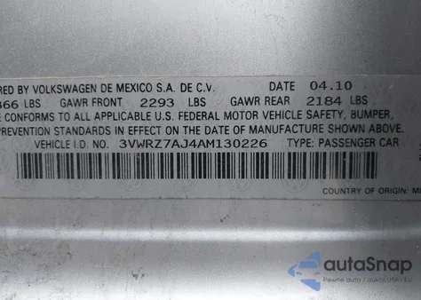 2010 Volkswagen Jetta Limited Edition from USA, damaged, VIN 3VWRZ7AJ4AM130226